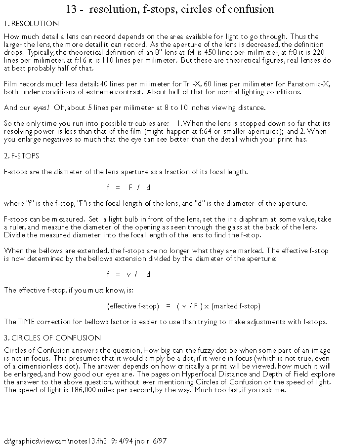 [13: Resolution, f-stops, circles of confusion]