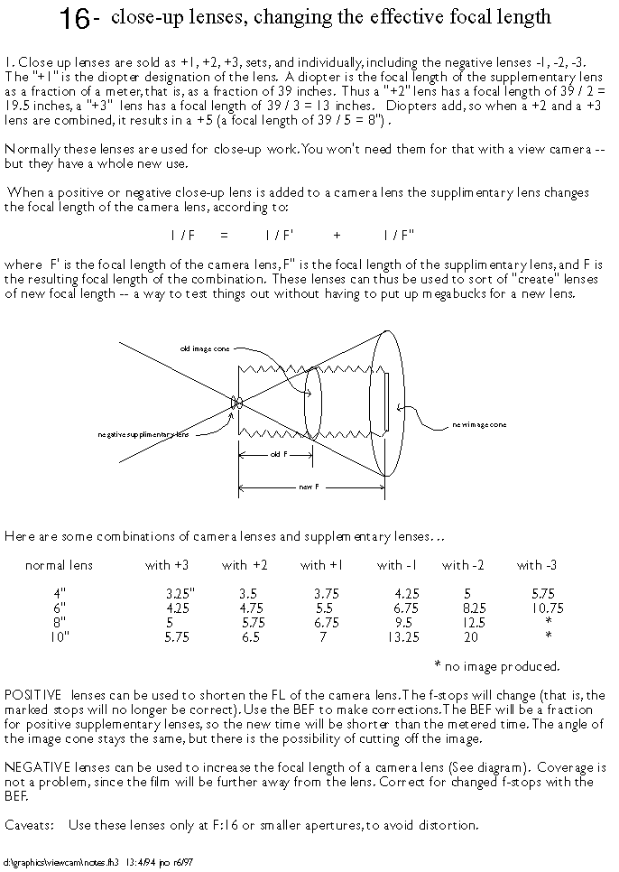 [16: close-up lenses, changing the effective focal length]